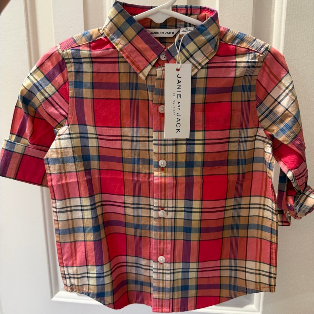 Janie and Jack NWT 2T Multicolor Plaid Button Down Shirt Giftable